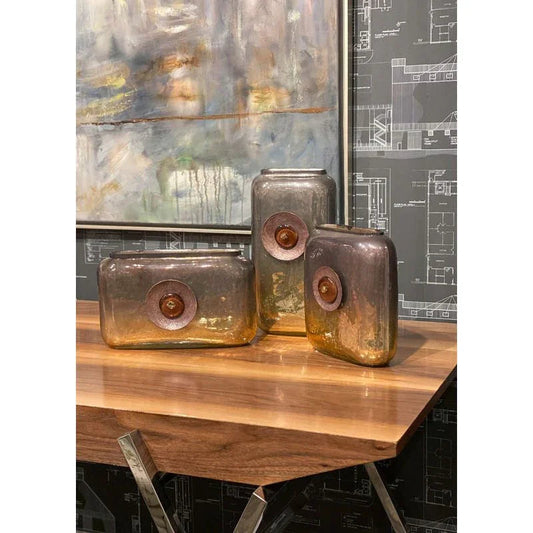 Blaze Ombre Copper Glass made Oval Vase (Set of 3) - LOOMLAN - Wildwood - Vases & Jars