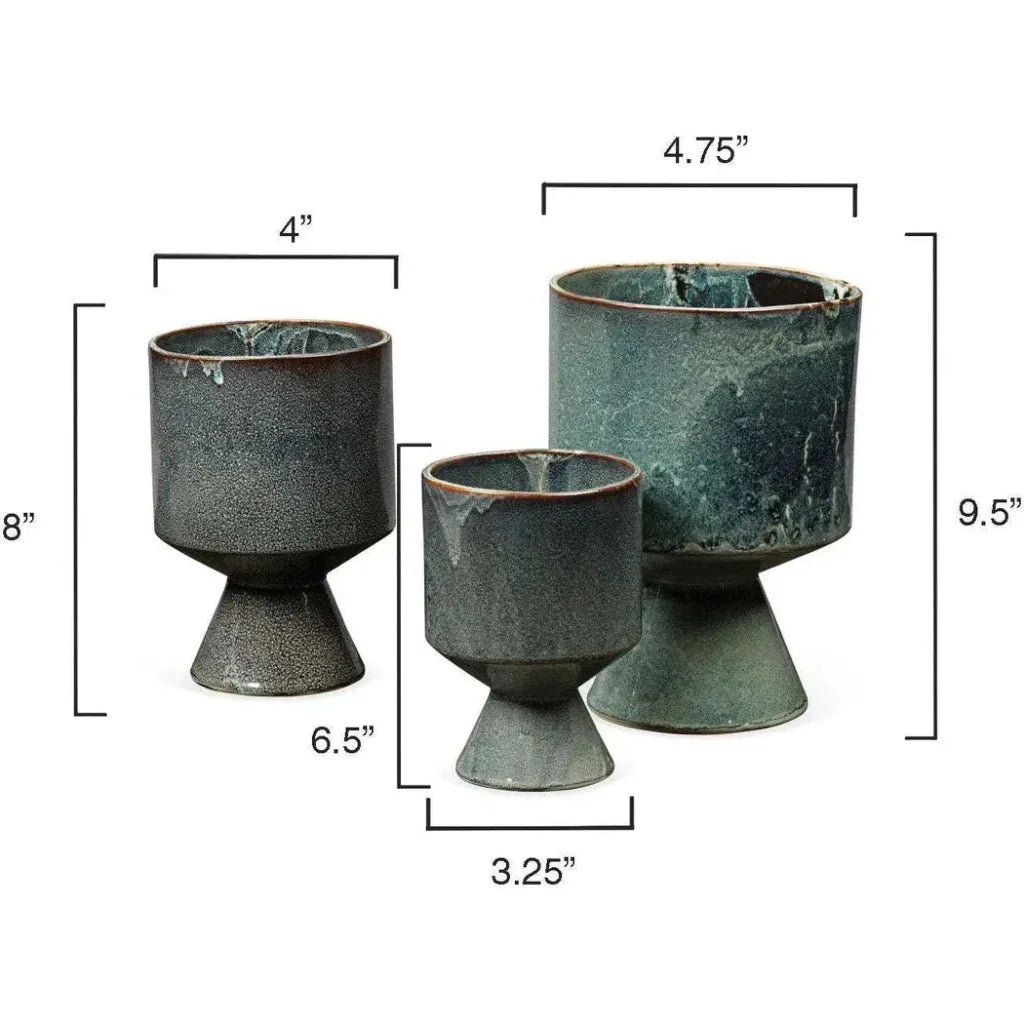 Blue Ceramic Berkeley Pots (set of 3) - LOOMLAN - Jamie Young - Statues & Sculptures