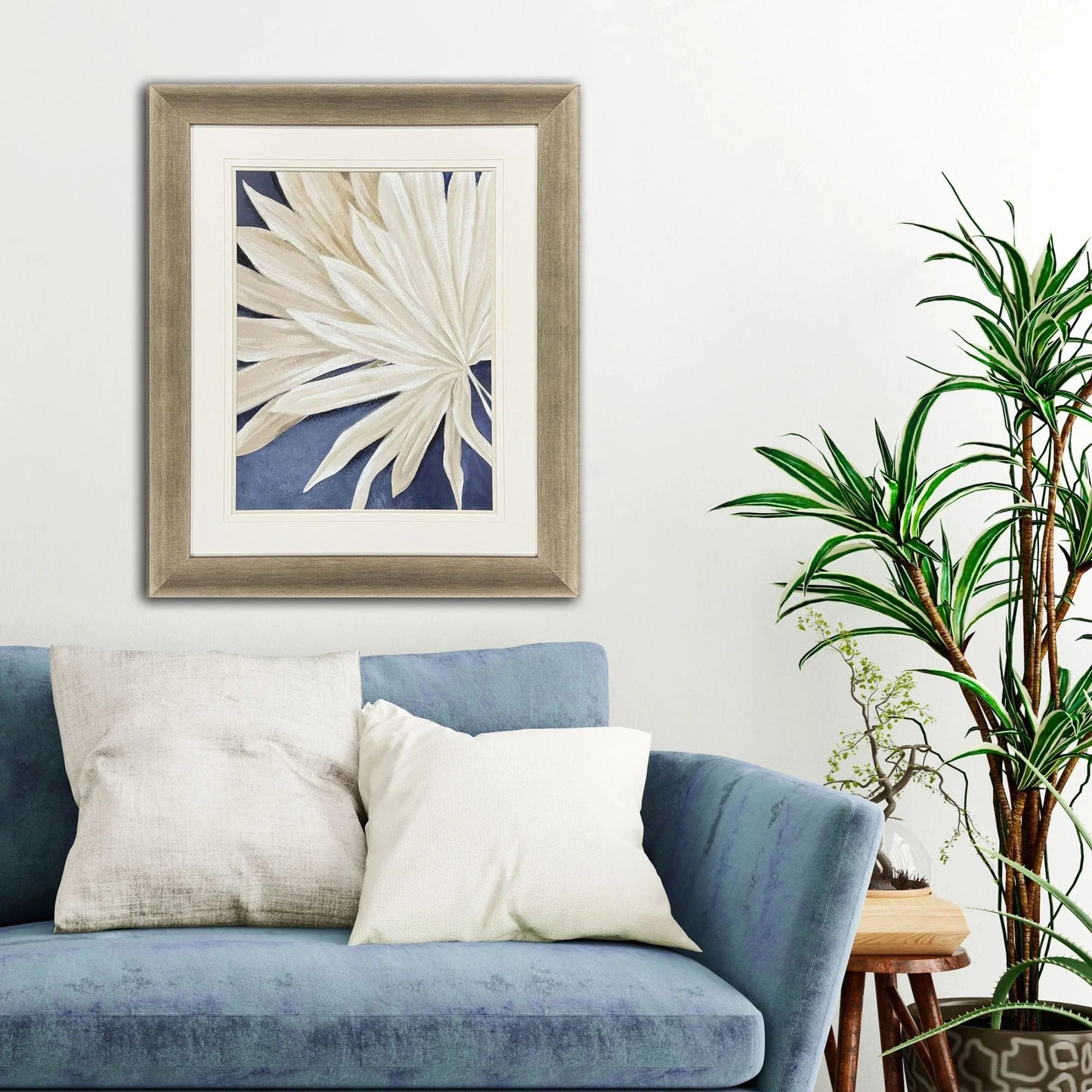 Blue Dry Palms Glass Front Canvas Art