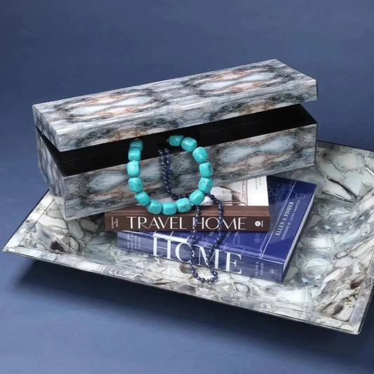 Blue Lacquer Paper Rorschach Long Box - LOOMLAN - Jamie Young - Boxes & Bowls