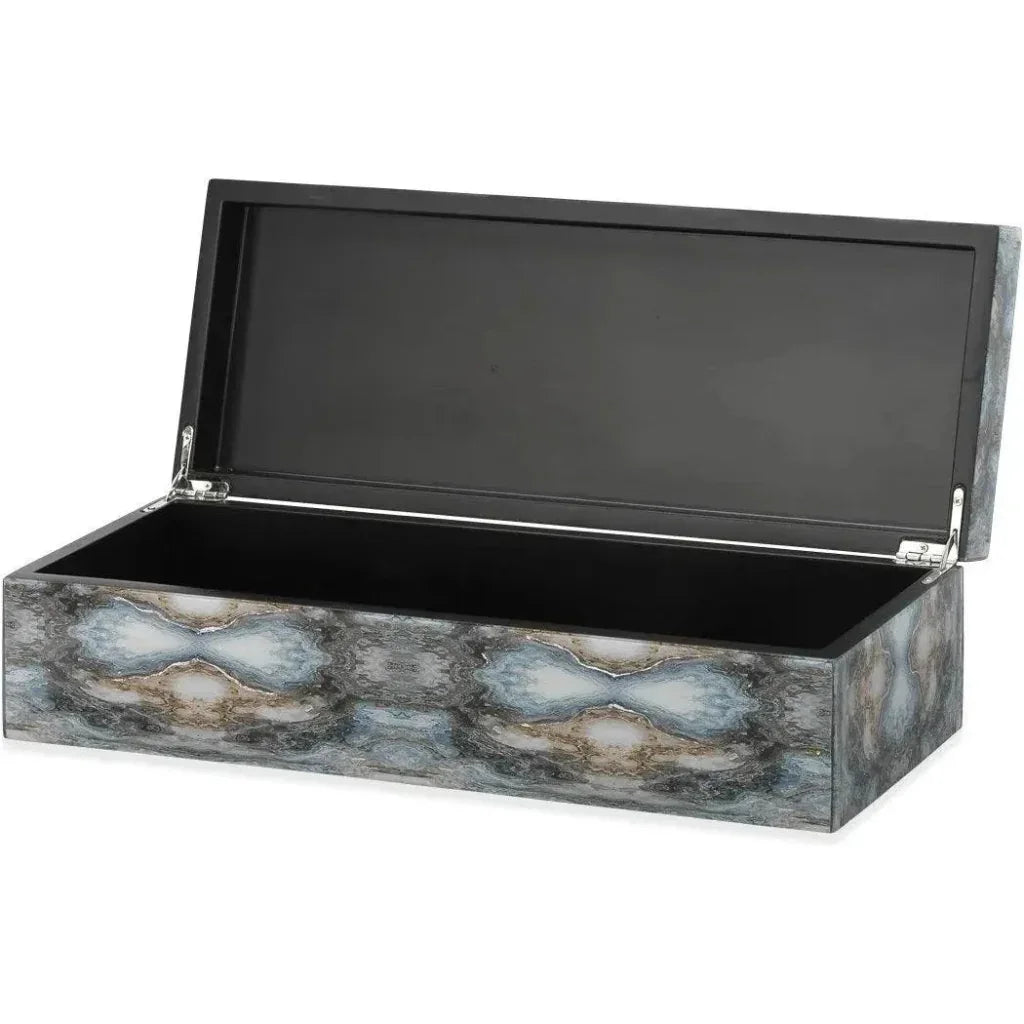 Blue Lacquer Paper Rorschach Long Box - LOOMLAN - Jamie Young - Boxes & Bowls