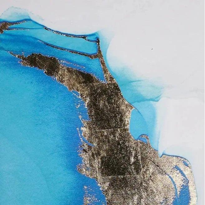 Blue Lagoon Set Of 3 Luxe Art Gold Leaf Accents - LOOMLAN - SUNPAN - Canvas Art