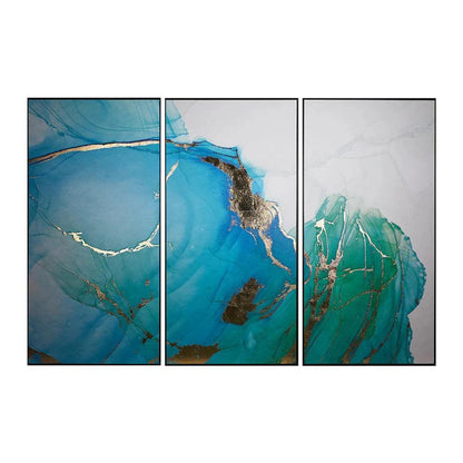 Blue Lagoon Set Of 3 Luxe Art Gold Leaf Accents - LOOMLAN - SUNPAN - Canvas Art