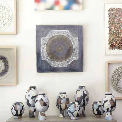 Blue Paper Linen Acrylic Batik Square d Wall Art - LOOMLAN - Jamie Young - Canvas Art