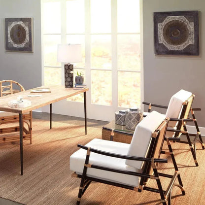 Blue Paper Linen Acrylic Batik Square d Wall Art - LOOMLAN - Jamie Young - Canvas Art