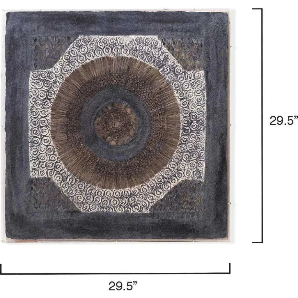 Blue Paper Linen Acrylic Batik Square d Wall Art - LOOMLAN - Jamie Young - Canvas Art