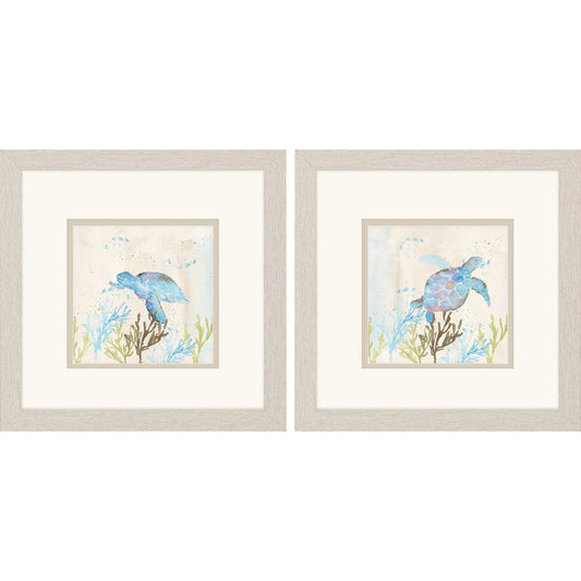 Blue Sea Turtle Blue Canvas Art 2PC