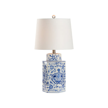Blue & White Hexagon Shape Ceramic Table Lamp