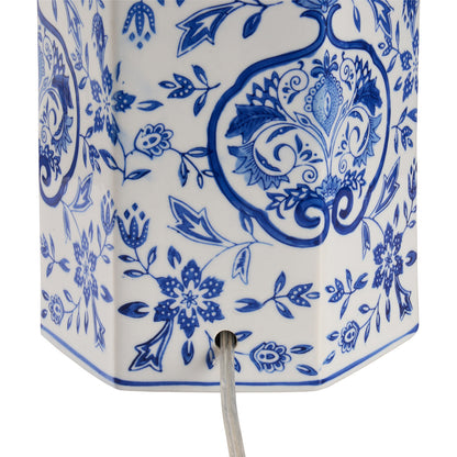Blue & White Hexagon Shape Ceramic Table Lamp