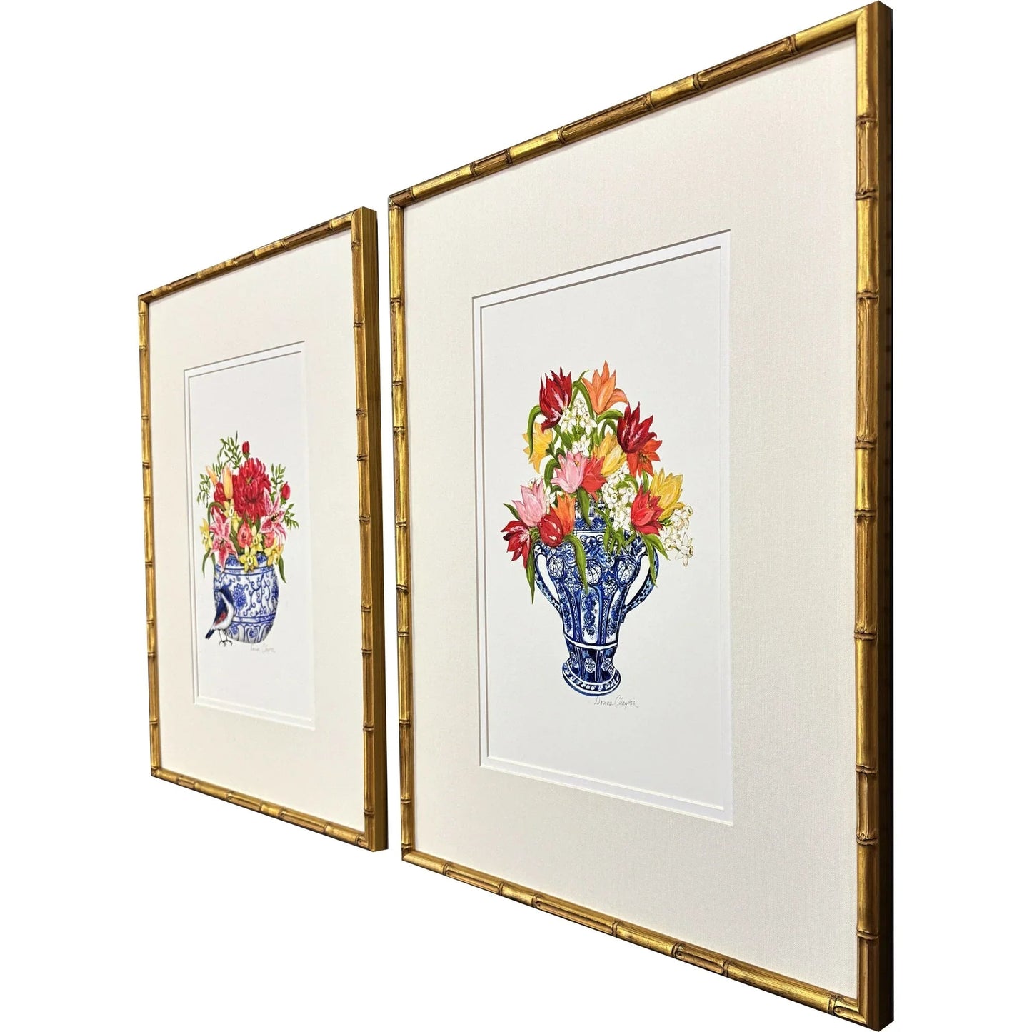 Blue and White Wood Frame Canvas Art 2PC