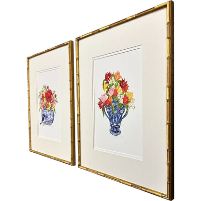 Blue and White Wood Frame Canvas Art 2PC