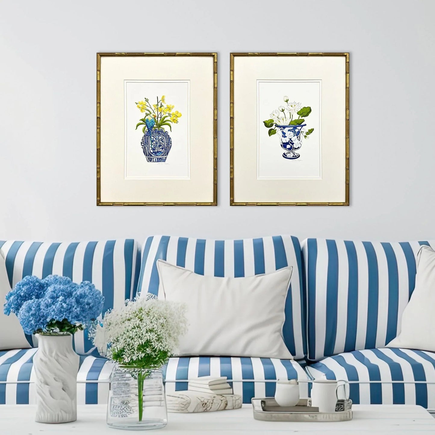 Blue and White Wood Frame Canvas Art 2PC