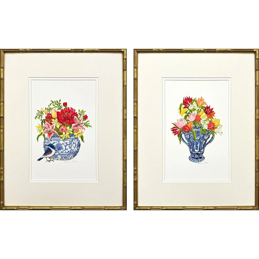 Blue and White Wood Frame Canvas Art 2PC