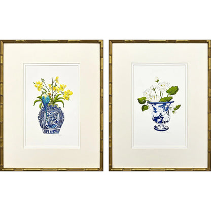 Blue and White Wood Frame Canvas Art 2PC