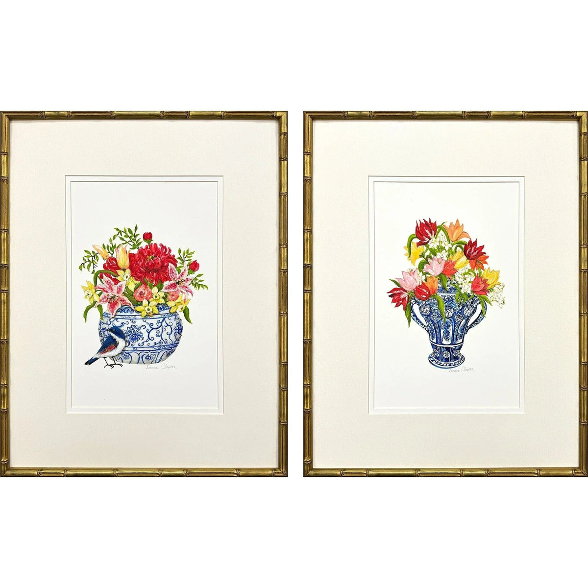 Blue and White Wood Framed Wall Art 2PC