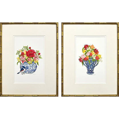 Blue and White Wood Framed Wall Art 2PC