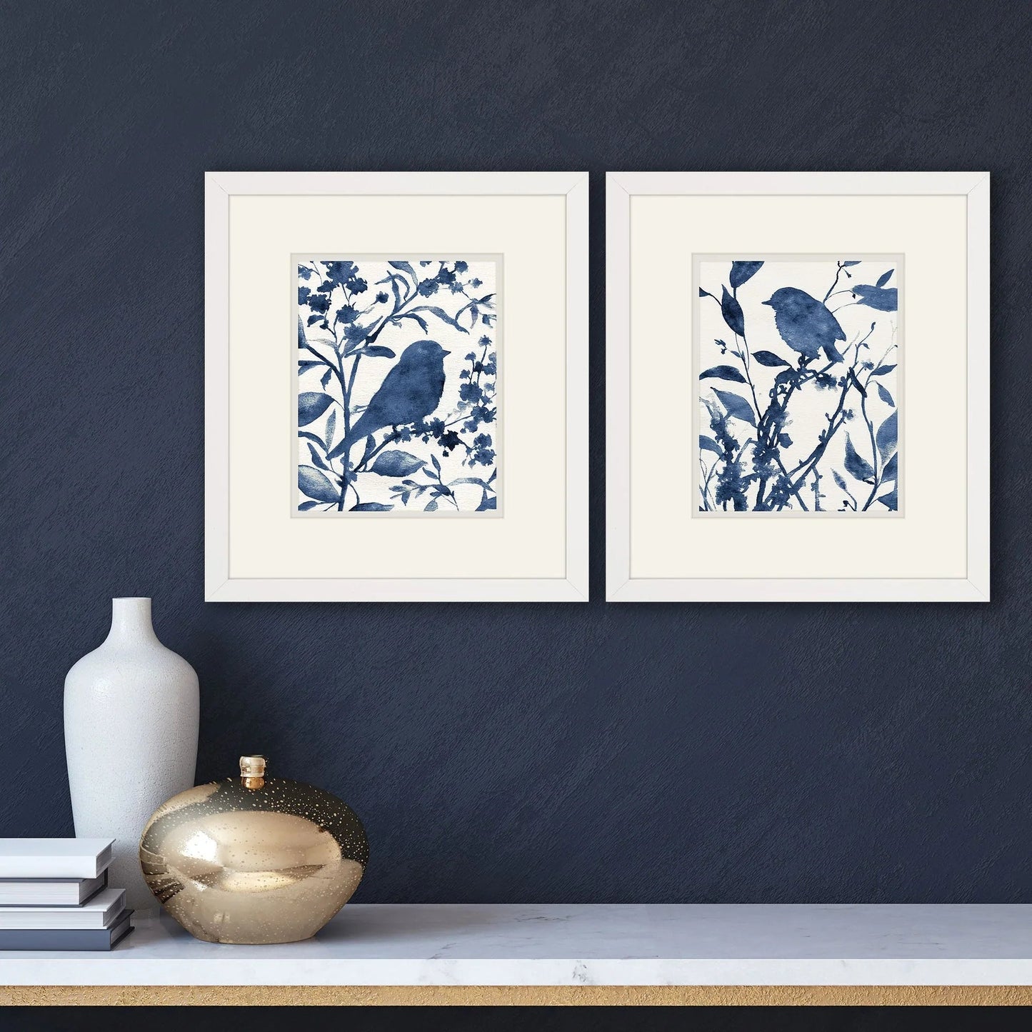 Bluebird Silhouette Blue Canvas Art 2PC
