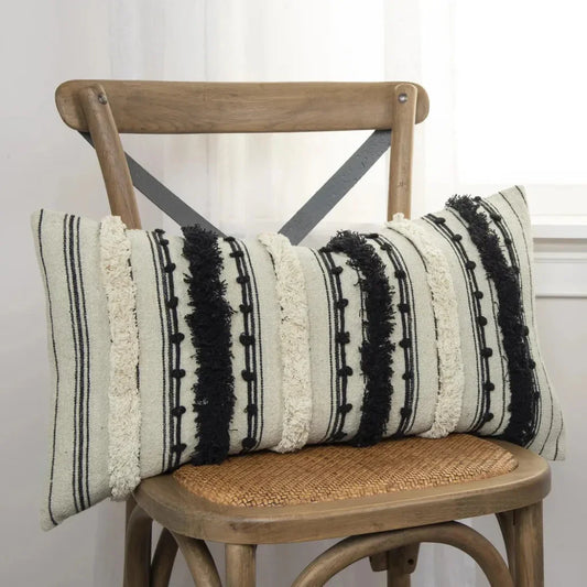 Boho Babe Striped White & Black Lumbar Pillow Insert - LOOMLAN - LOOMLAN - Throw Pillows