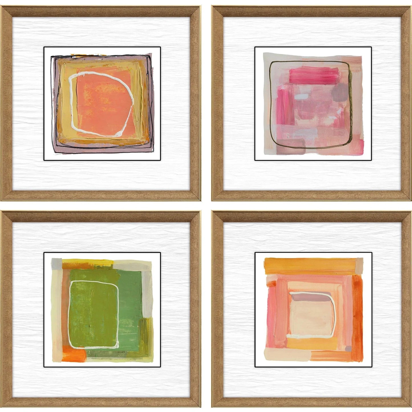 Bold Gesture Wood Frame Orange Canvas Art 4PC