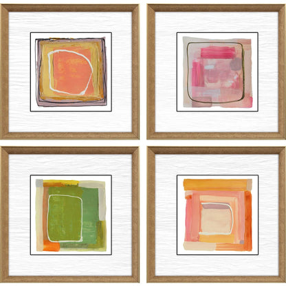 Bold Gesture Wood Frame Orange Canvas Art 4PC