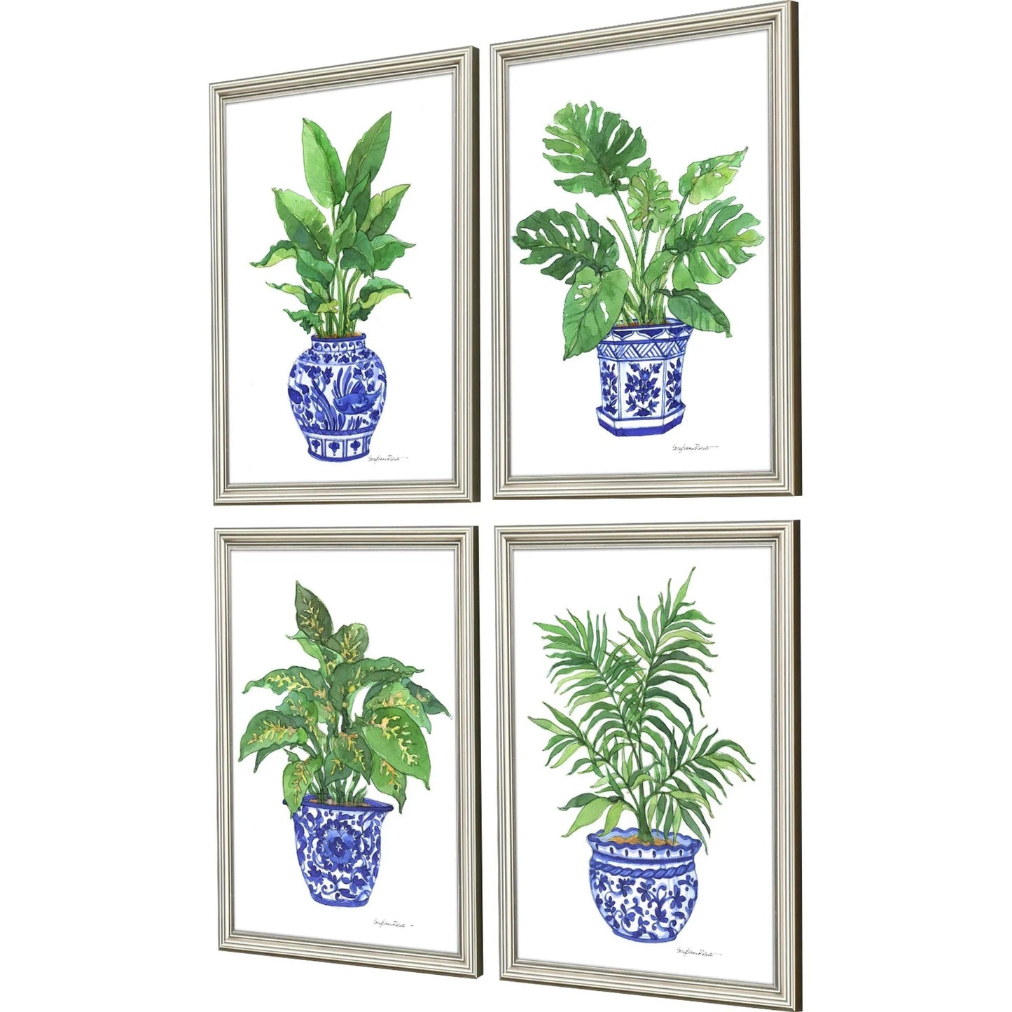 Botanical Blues Wood Frame Canvas Art 4PC