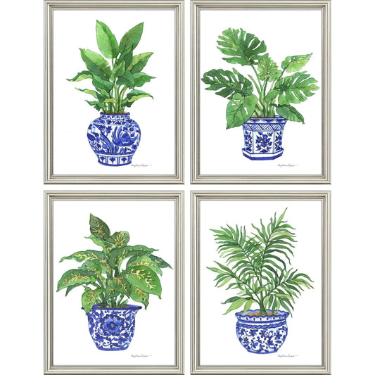 Botanical Blues Wood Frame Canvas Art 4PC
