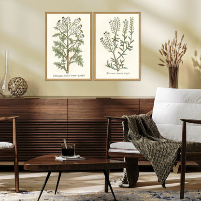 Botanical Plants Wood Frame Green Canvas Art 2PC