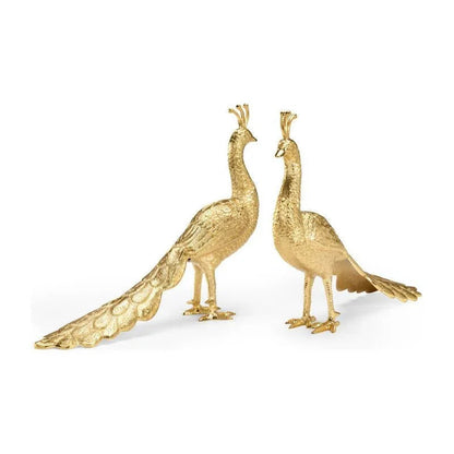 Brass Made Peacocks Sculpture (Set of 2) - LOOMLAN - Chelsea House - Statues & Sculptures