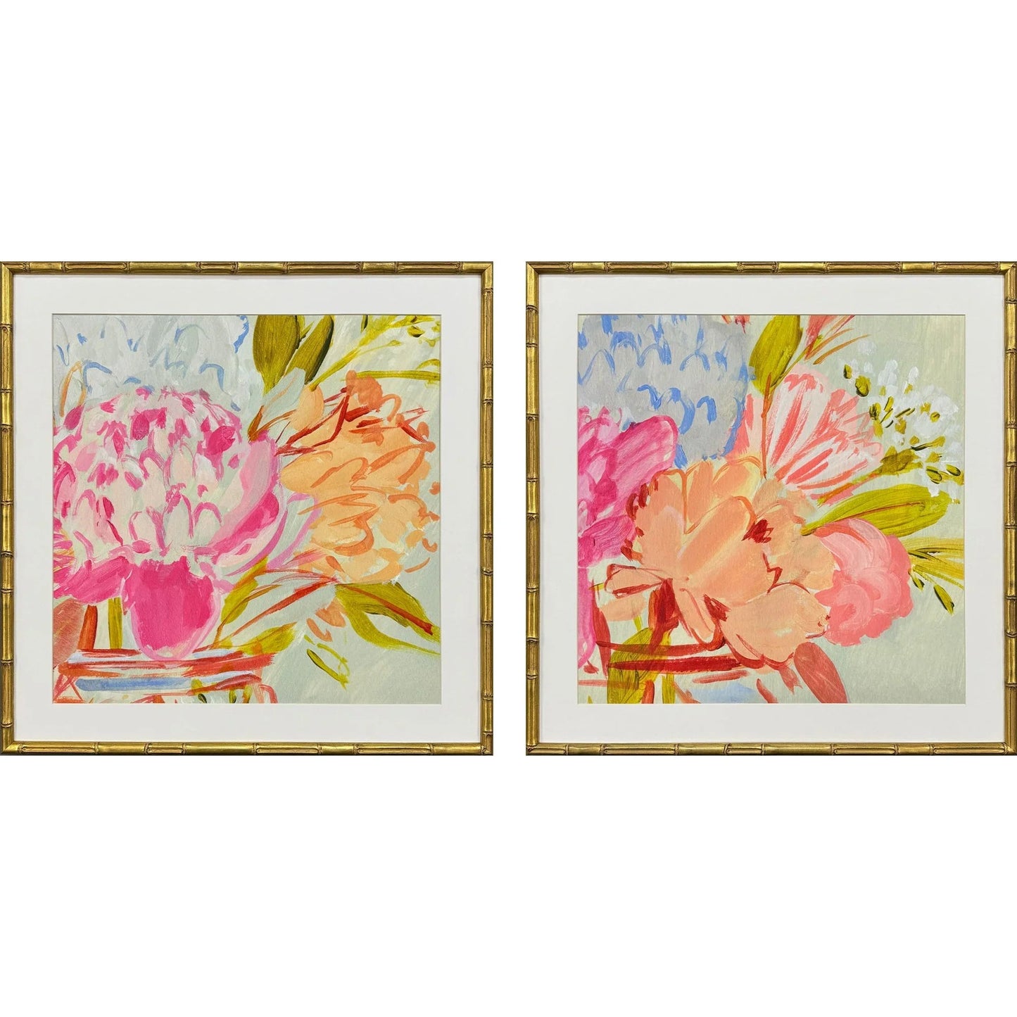 Bright Florist Wood Frame Pink Canvas Art 2PC