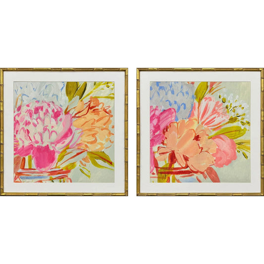 Bright Florist Wood Frame Pink Canvas Art 2PC