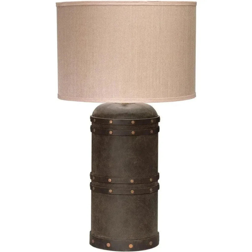 Brown Leather Barrel Table Lamp - LOOMLAN - Jamie Young - Table Lamps