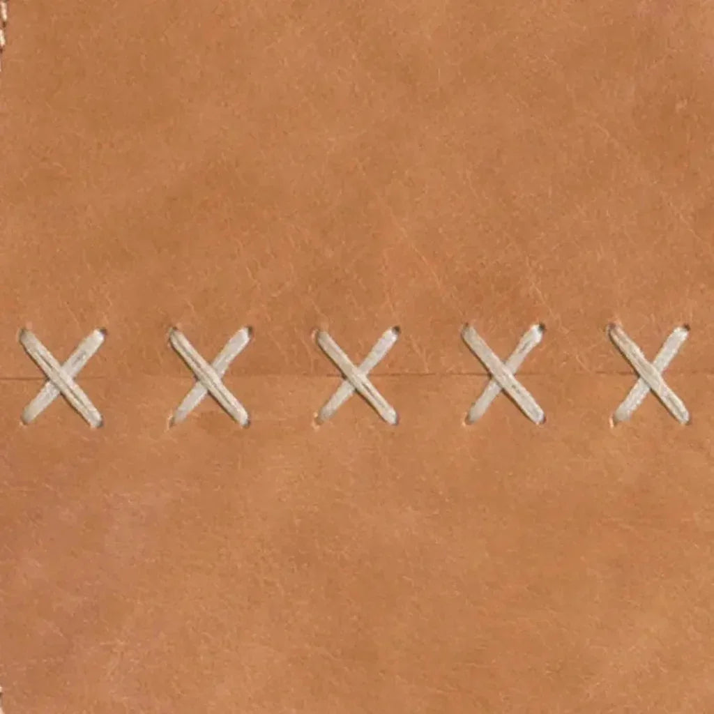 Brown Leather Round Cross Stitch Wall Mirror - LOOMLAN - Jamie Young - Wall Mirrors