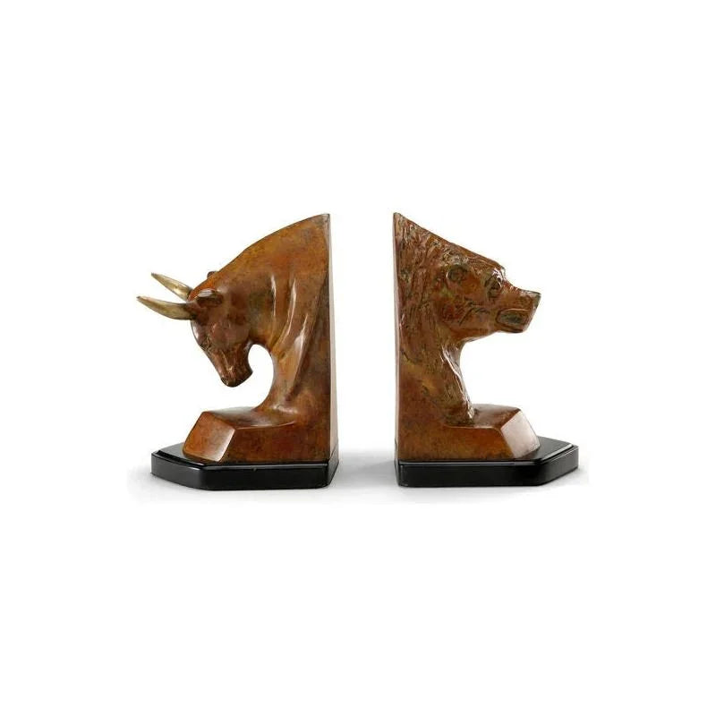 Bull And Bear Brown Bookends (Pr) - LOOMLAN - Wildwood - Statues & Sculptures