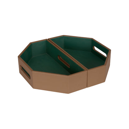 Burke Brown Leather Tray (Set of 2)