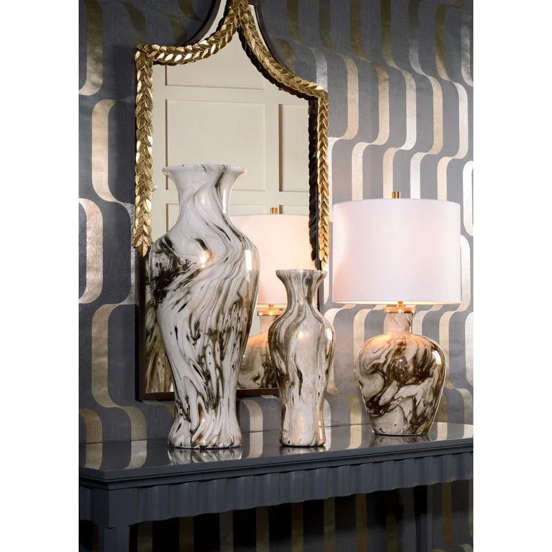 Calacatta Gold Marbled Patterned Glass Vase - LOOMLAN - Wildwood - Vases & Jars