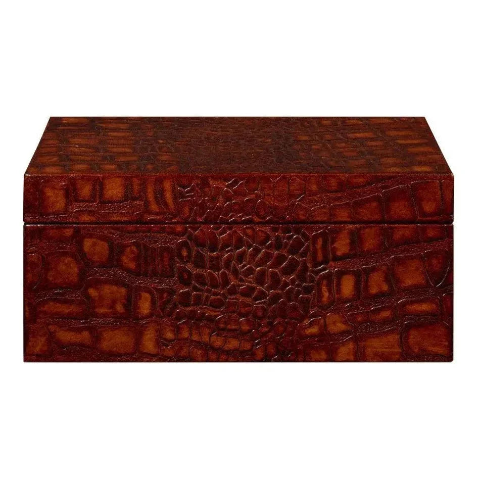 Candece Croco Embossed Leather Brown Box 2PC - LOOMLAN - Sarreid - Boxes & Bowls
