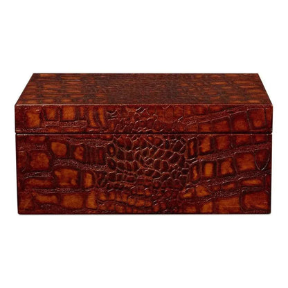 Candece Croco Embossed Leather Brown Box 2PC - LOOMLAN - Sarreid - Boxes & Bowls