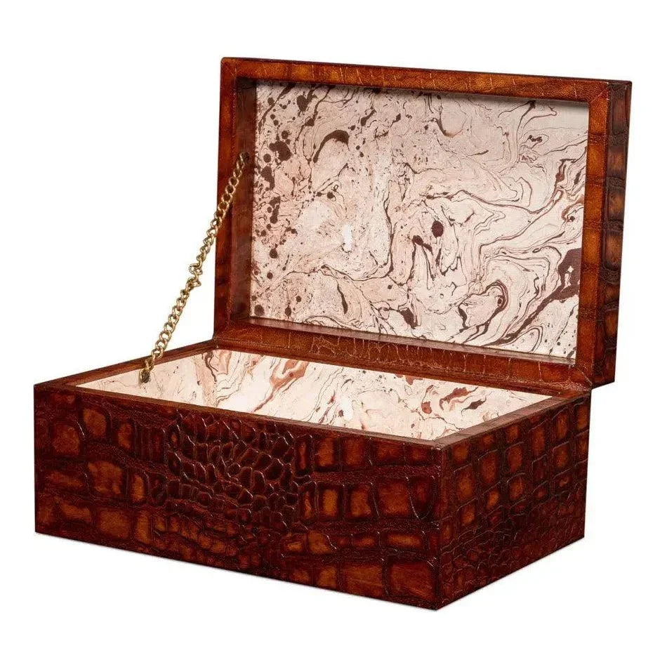 Candece Croco Embossed Leather Brown Box 2PC - LOOMLAN - Sarreid - Boxes & Bowls