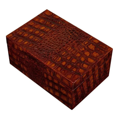 Candece Croco Embossed Leather Brown Box 2PC - LOOMLAN - Sarreid - Boxes & Bowls
