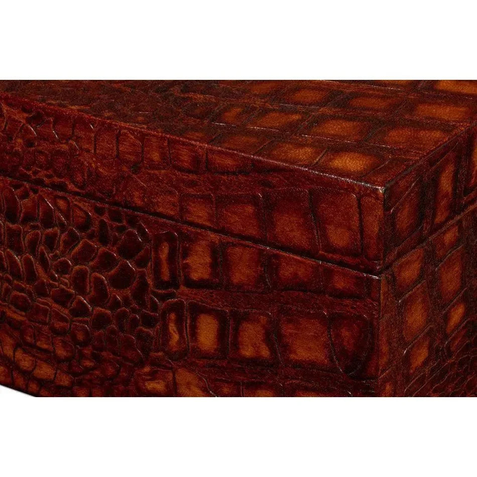 Candece Croco Embossed Leather Brown Box 2PC - LOOMLAN - Sarreid - Boxes & Bowls