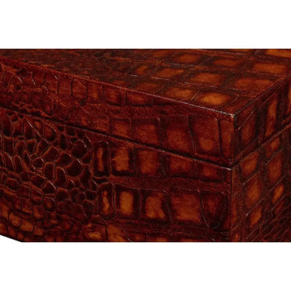 Candece Croco Embossed Leather Brown Box 2PC - LOOMLAN - Sarreid - Boxes & Bowls