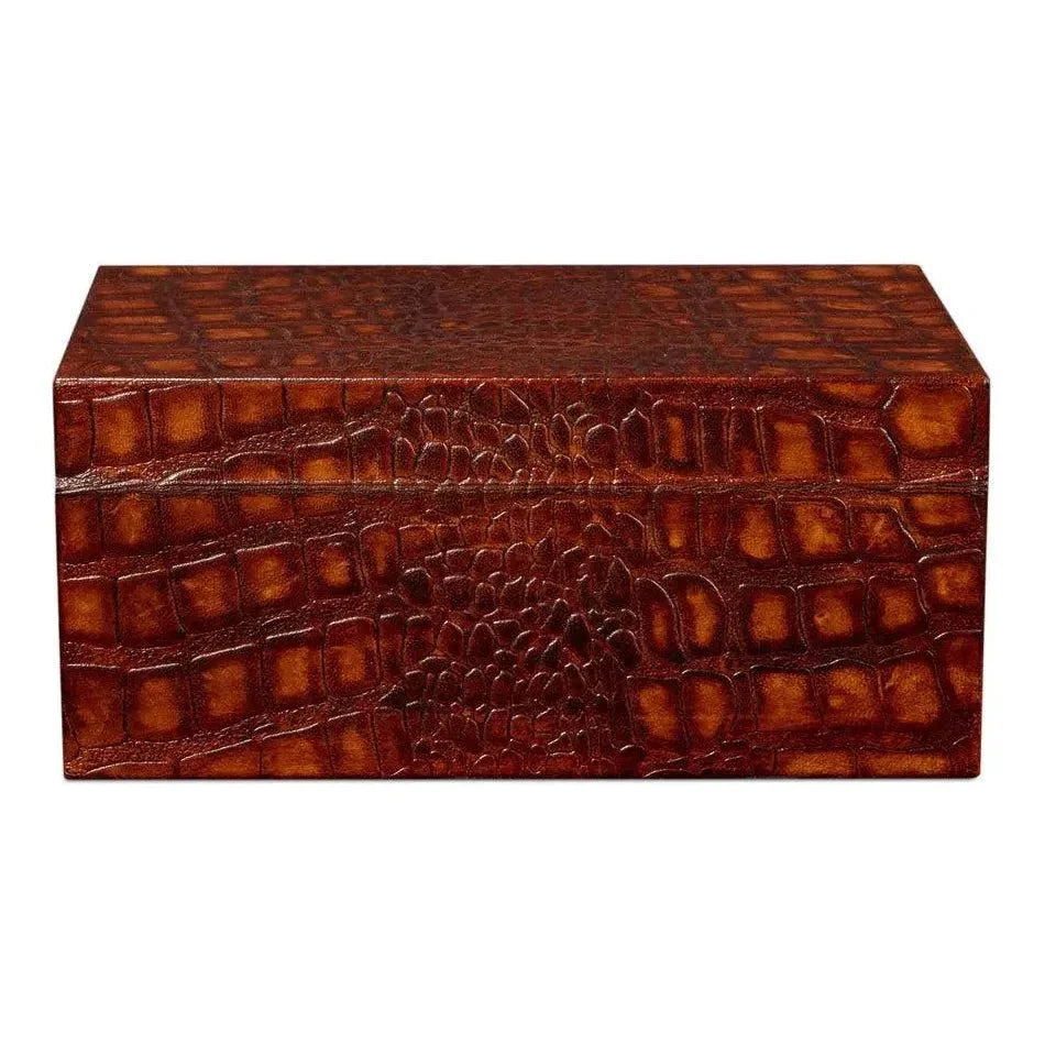 Candece Croco Embossed Leather Brown Box 2PC - LOOMLAN - Sarreid - Boxes & Bowls
