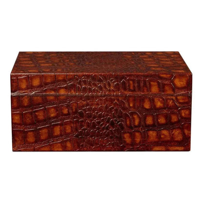 Candece Croco Embossed Leather Brown Box 2PC - LOOMLAN - Sarreid - Boxes & Bowls