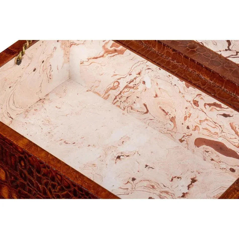 Candece Croco Embossed Leather Brown Box 2PC - LOOMLAN - Sarreid - Boxes & Bowls
