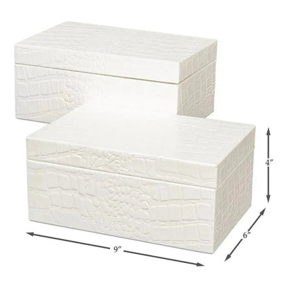 Candece Croco Embossed Leather Over Wood Box 2PC - LOOMLAN - Sarreid - Boxes & Bowls