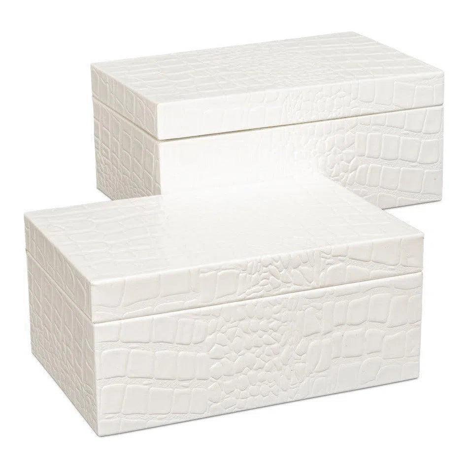 Candece Croco Embossed Leather Over Wood Box 2PC - LOOMLAN - Sarreid - Boxes & Bowls