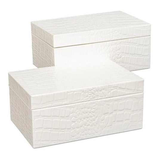 Candece Croco Embossed Leather Over Wood Box 2PC - LOOMLAN - Sarreid - Boxes & Bowls