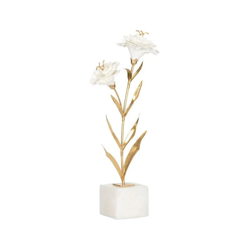 Carnation on Alabaster Stand White Sculpture - LOOMLAN - Chelsea House - Statues & Sculptures