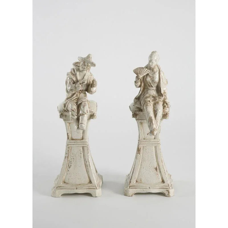 Ceramic Made Chinese Figure On Pedestal Sculpture (Pr) - LOOMLAN - Chelsea House - Statues & Sculptures