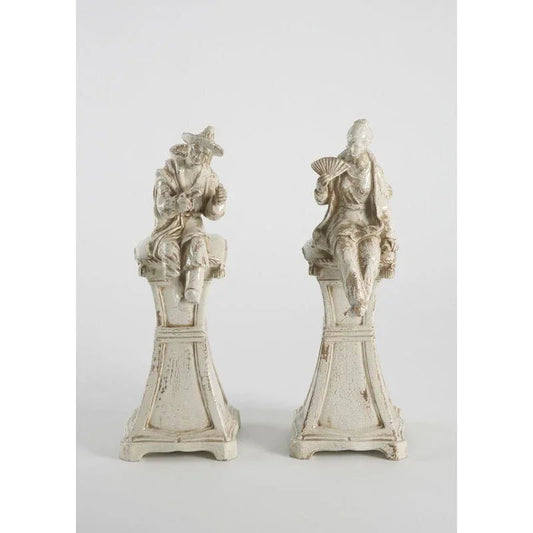 Ceramic Made Chinese Figure On Pedestal Sculpture (Pr) - LOOMLAN - Chelsea House - Statues & Sculptures